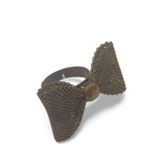 Vintage Bronze Metal Mesh Bow Ring Adjustable Band Retro Statement Cocktail Y2K - Picture 2 of 7